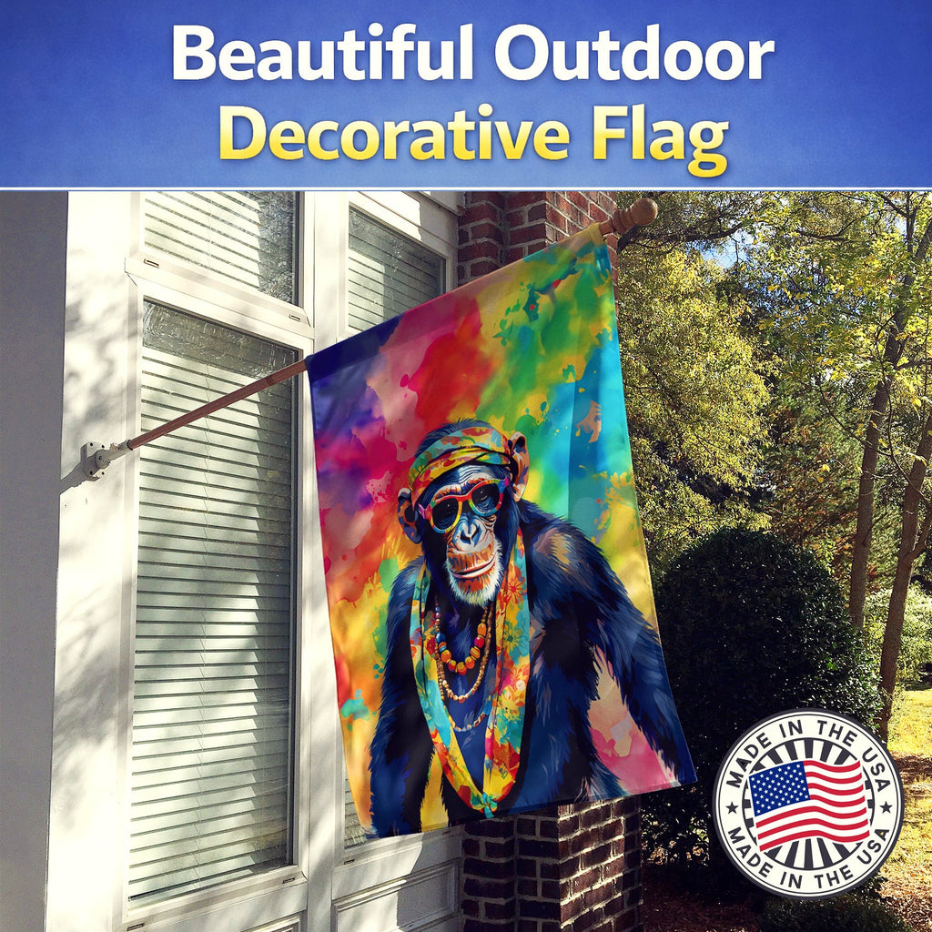 Hippie Animal Chimpanzee House Flag 28x40 Porch Sleeve Pole Decorative Outside Yard Banner Artwork Wall Hanging, Polyester
