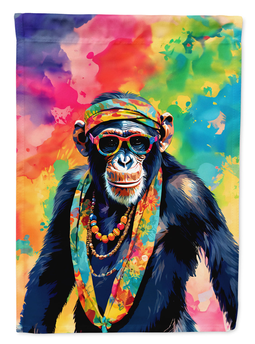 Hippie Animal Chimpanzee House Flag 28x40 Porch Sleeve Pole Decorative Outside Yard Banner Artwork Wall Hanging, Polyester