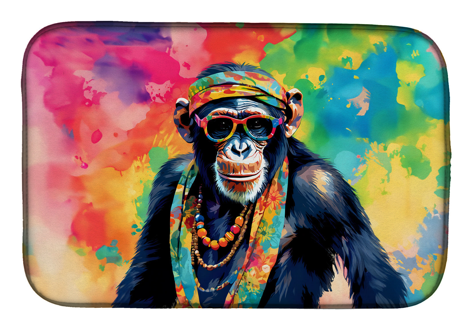 Hippie Animal Chimpanzee Dish Drying Mat Absorbent Dish Drying Mat Pad for Kitchen Counter Dish Drainer Mat for Countertop, 14 x 21", Multicolor
