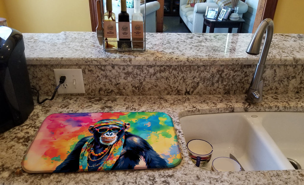 Hippie Animal Chimpanzee Dish Drying Mat Absorbent Dish Drying Mat Pad for Kitchen Counter Dish Drainer Mat for Countertop, 14 x 21", Multicolor