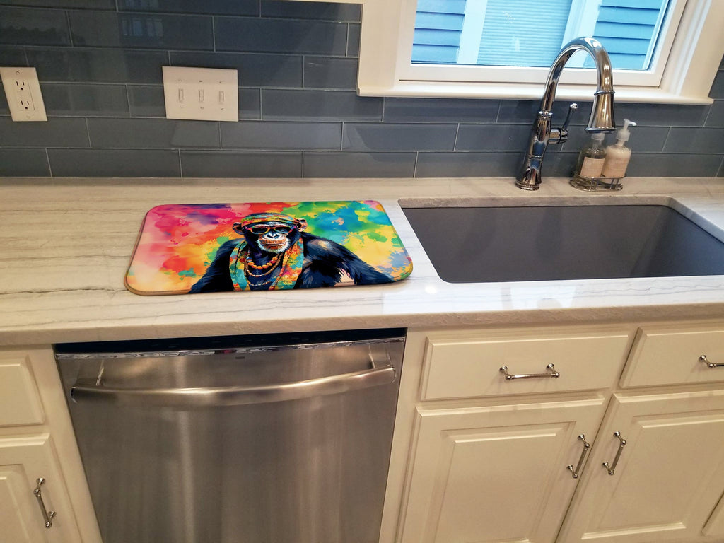 Hippie Animal Chimpanzee Dish Drying Mat Absorbent Dish Drying Mat Pad for Kitchen Counter Dish Drainer Mat for Countertop, 14 x 21", Multicolor