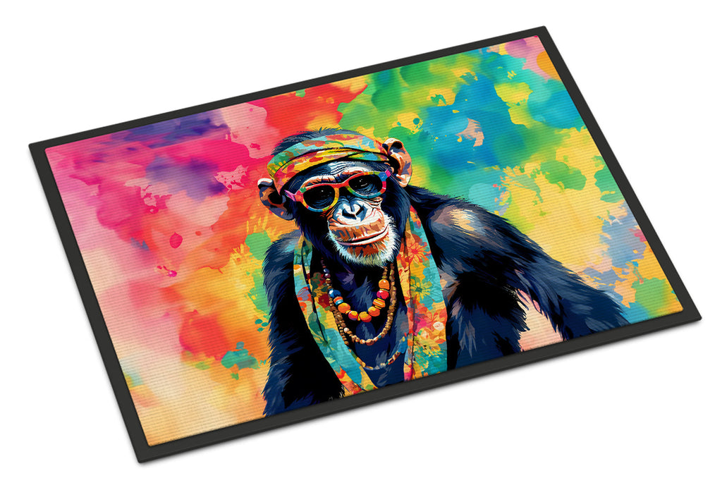 Hippie Animal Chimpanzee Doormat Indoor Outdoor 18H X 27W Front Door Mat Rugs for Entryway, Non Slip Washable