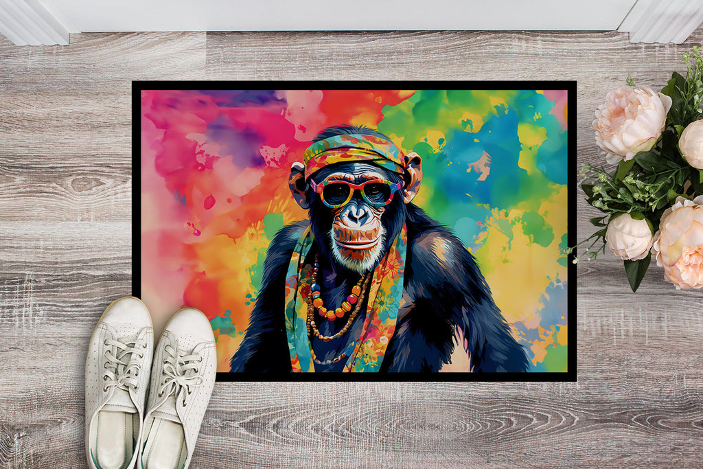 Hippie Animal Chimpanzee Doormat Indoor Outdoor 18H X 27W Front Door Mat Rugs for Entryway, Non Slip Washable