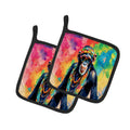 Hippie Animal Chimpanzee Pot Holder Set of 2 Heat Resistant Quilted Hot Pads 7.5 x 7.5 Inch, Insulated Kitchen Trivets for Cooking & Baking