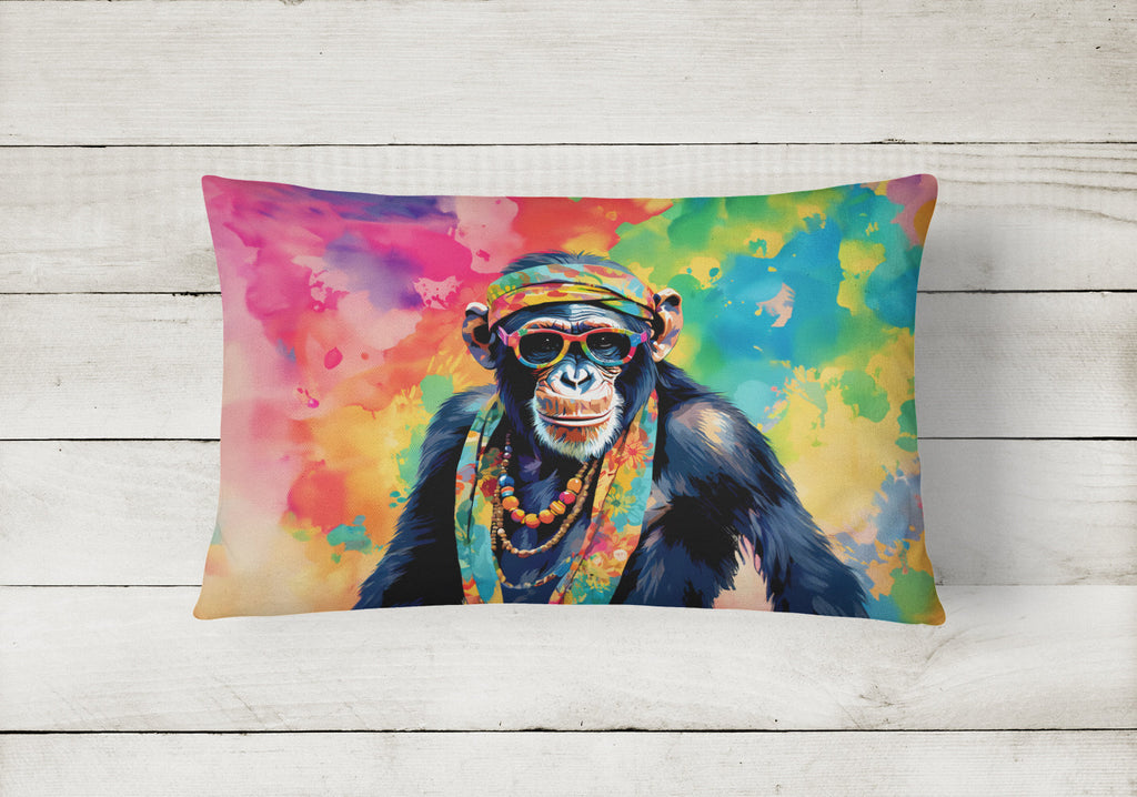 Hippie Animal Chimpanzee Decorative Throw Pillow 12x16 Indoor Outdoor Accent Cushion, Fabric Cover with Insert for Sofa, Bed, Porch & Living Room