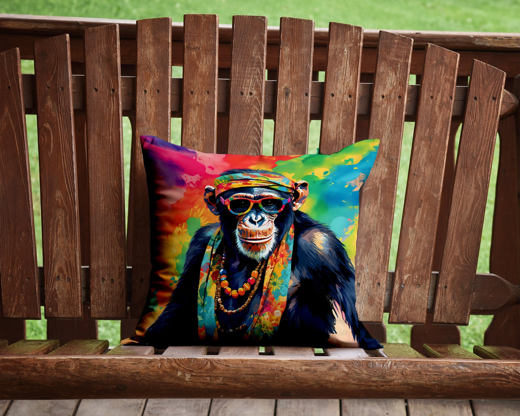 Hippie Animal Chimpanzee Decorative Throw Pillow 14x14 Indoor Outdoor Accent Cushion, Fabric Cover with Insert for Sofa, Bed, Porch & Living Room