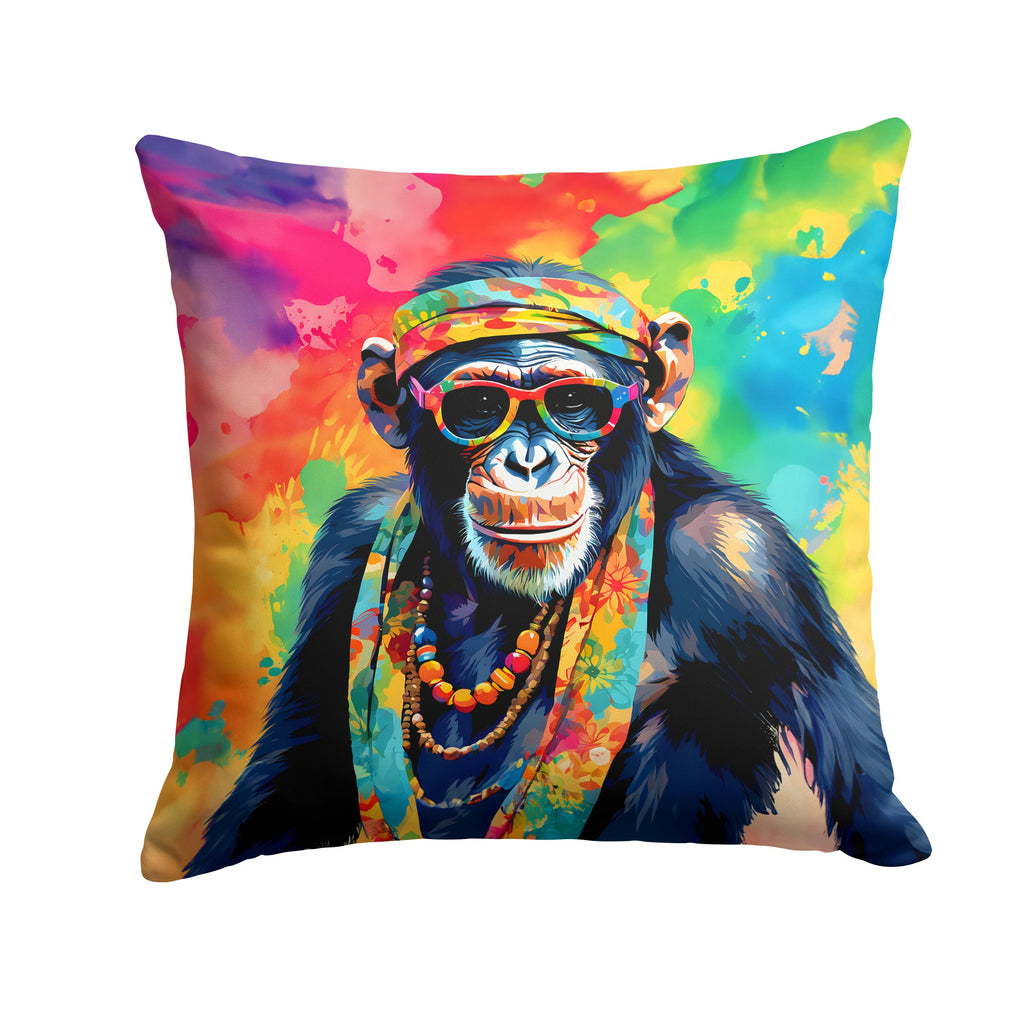 Hippie Animal Chimpanzee Decorative Throw Pillow 18x18 Indoor Outdoor Accent Cushion, Fabric Cover with Insert for Sofa, Bed, Porch & Living Room
