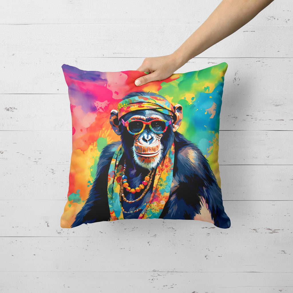 Hippie Animal Chimpanzee Decorative Throw Pillow 18x18 Indoor Outdoor Accent Cushion, Fabric Cover with Insert for Sofa, Bed, Porch & Living Room