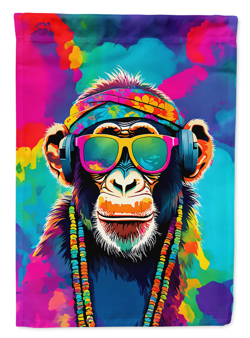Hippie Animal Chimpanzee House Flag 28x40 Porch Sleeve Pole Decorative Outside Yard Banner Artwork Wall Hanging, Polyester