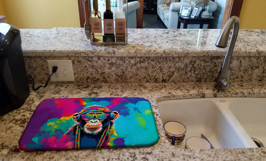 Hippie Animal Chimpanzee Dish Drying Mat Absorbent Dish Drying Mat Pad for Kitchen Counter Dish Drainer Mat for Countertop, 14 x 21", Multicolor
