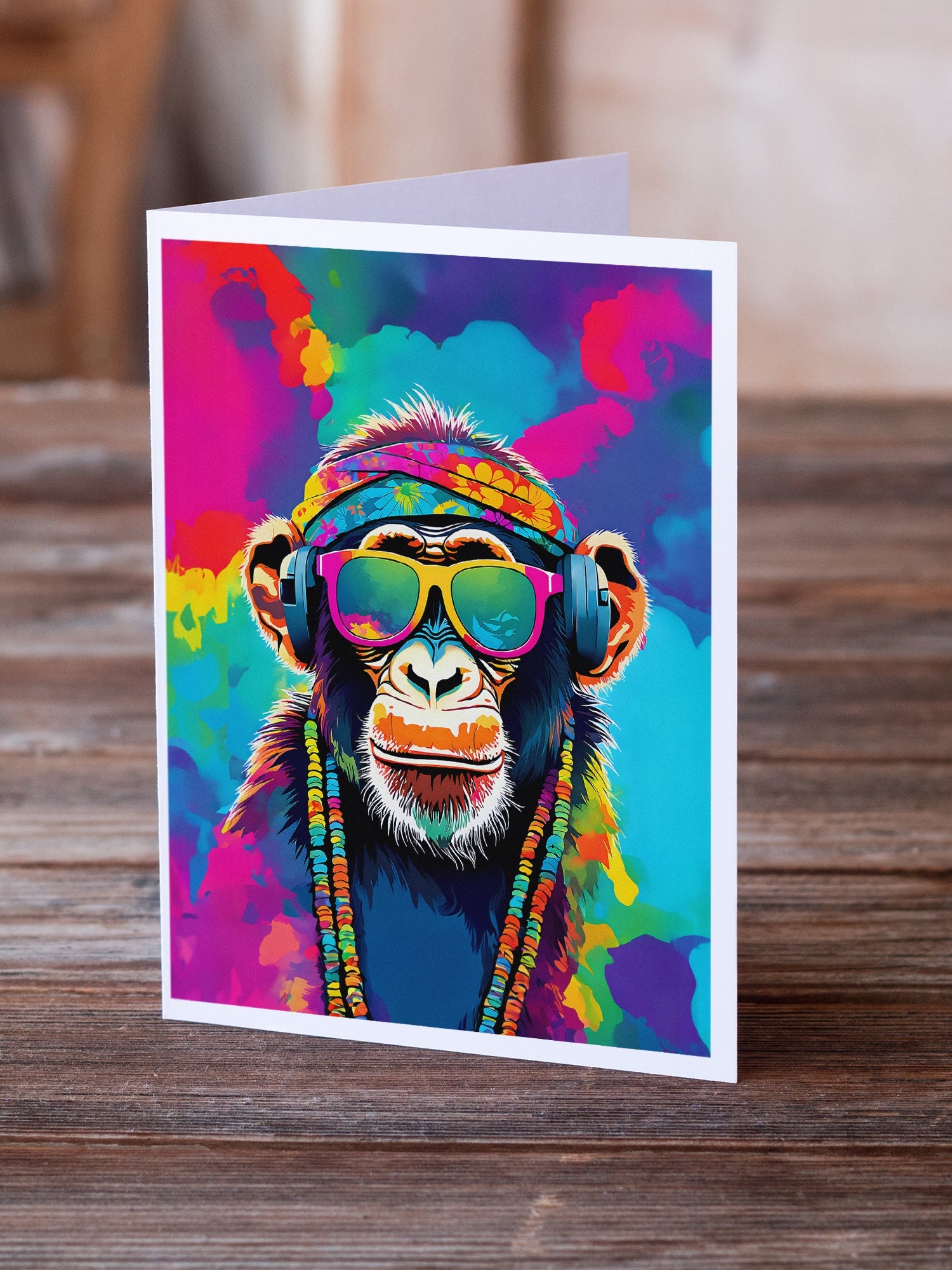 Hippie Animal Chimpanzee Greeting Cards Pack of 8 Blank Cards with Envelopes Whimsical A7 Size 5x7