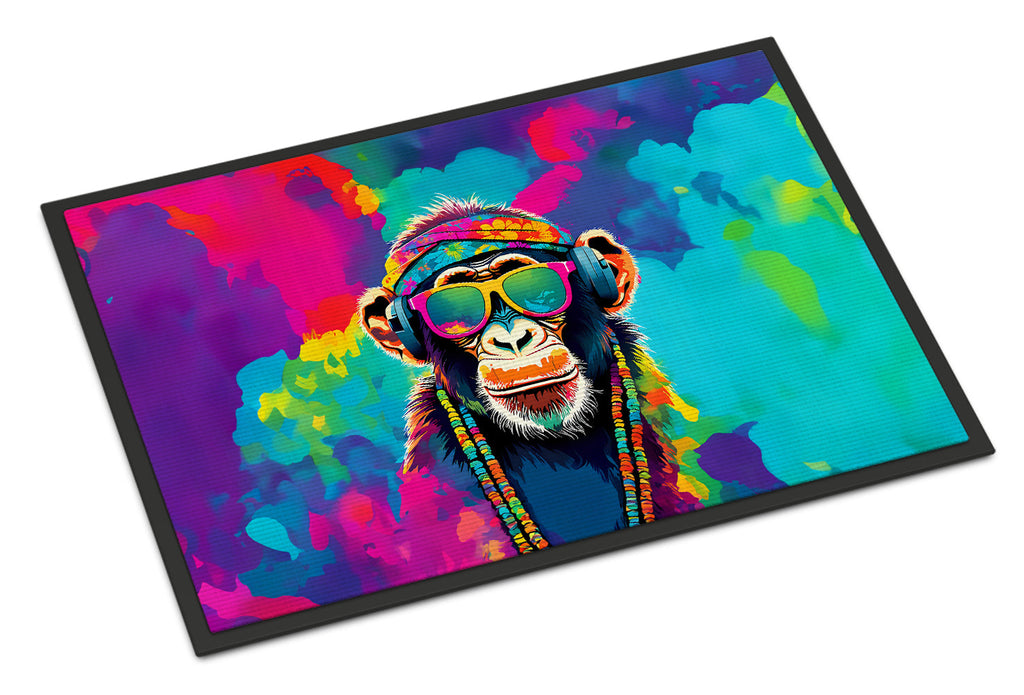 Hippie Animal Chimpanzee Doormat Indoor Outdoor 24H X 36W Front Door Mat Rugs for Entryway, Non Slip Washable Low Pile,