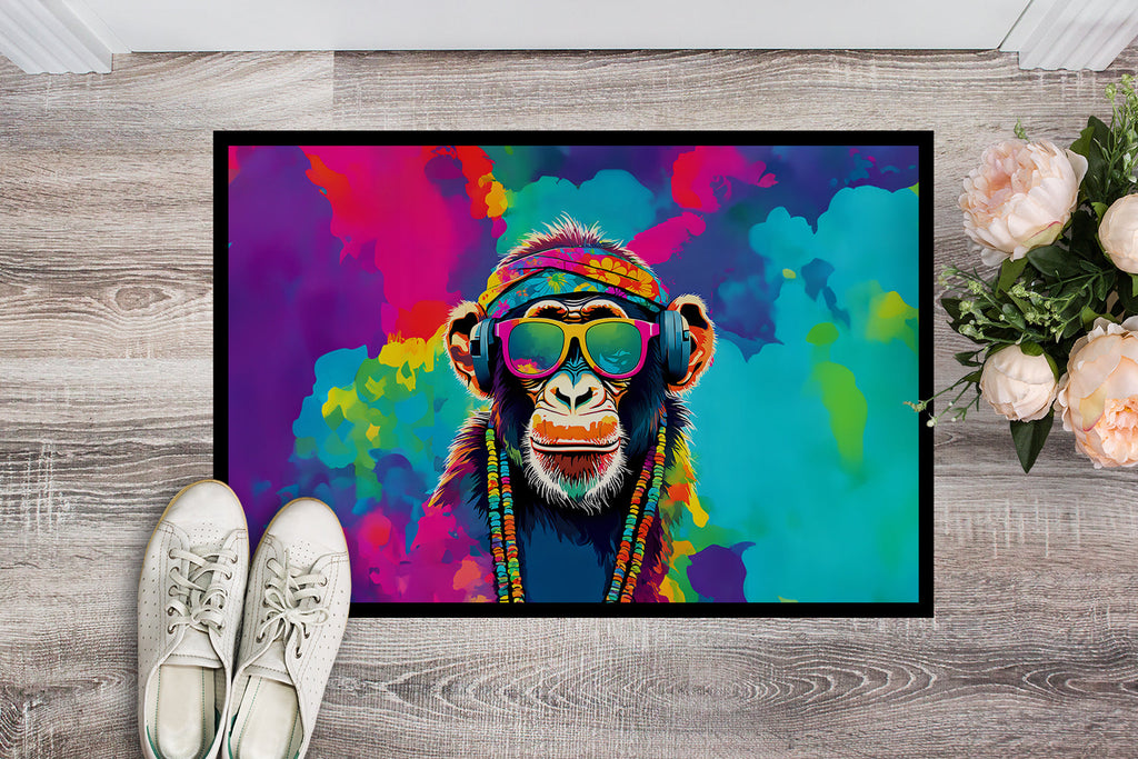 Hippie Animal Chimpanzee Doormat Indoor Outdoor 24H X 36W Front Door Mat Rugs for Entryway, Non Slip Washable Low Pile,