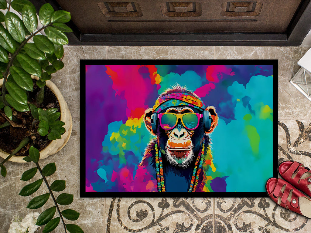 Hippie Animal Chimpanzee Doormat Indoor Outdoor 24H X 36W Front Door Mat Rugs for Entryway, Non Slip Washable Low Pile,