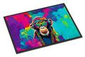 Hippie Animal Chimpanzee Doormat Indoor Outdoor 18H X 27W Front Door Mat Rugs for Entryway, Non Slip Washable