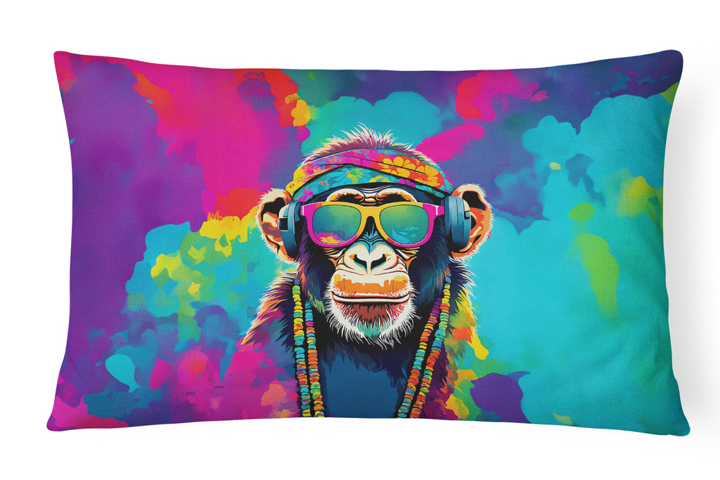 Hippie Animal Chimpanzee Decorative Throw Pillow 12x16 Indoor Outdoor Accent Cushion, Fabric Cover with Insert for Sofa, Bed, Porch & Living Room