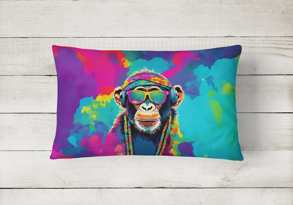Hippie Animal Chimpanzee Decorative Throw Pillow 12x16 Indoor Outdoor Accent Cushion, Fabric Cover with Insert for Sofa, Bed, Porch & Living Room
