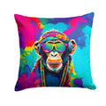 Hippie Animal Chimpanzee Decorative Throw Pillow 14x14 Indoor Outdoor Accent Cushion, Fabric Cover with Insert for Sofa, Bed, Porch & Living Room