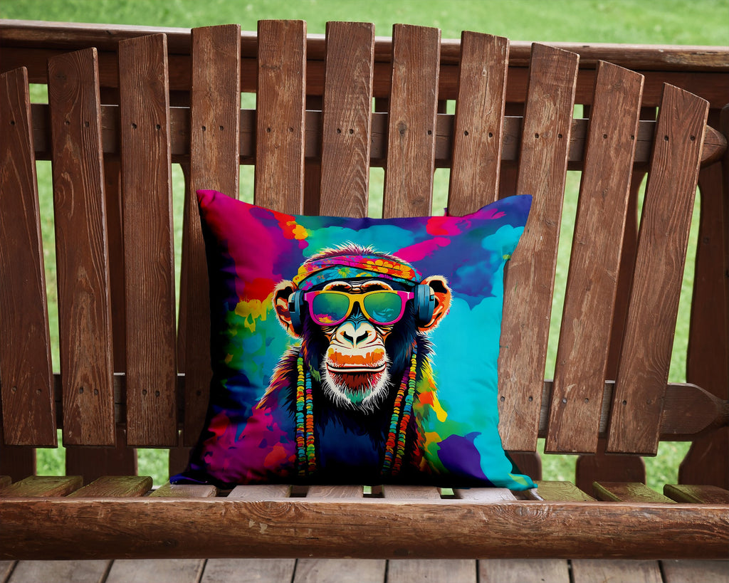 Hippie Animal Chimpanzee Decorative Throw Pillow 14x14 Indoor Outdoor Accent Cushion, Fabric Cover with Insert for Sofa, Bed, Porch & Living Room