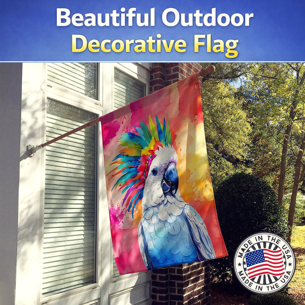 Hippie Animal Cockatoo House Flag 28x40 Porch Sleeve Pole Decorative Outside Yard Banner Artwork Wall Hanging, Polyester