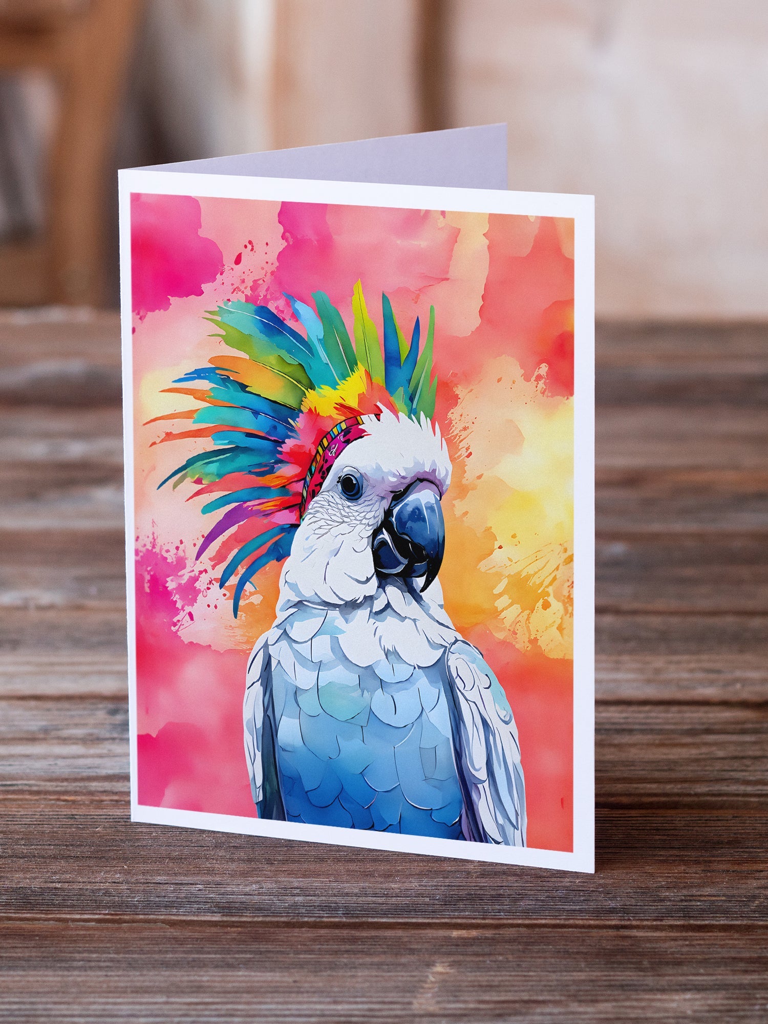 Hippie Animal Cockatoo Greeting Cards Pack of 8 Blank Cards with Envelopes Whimsical A7 Size 5x7