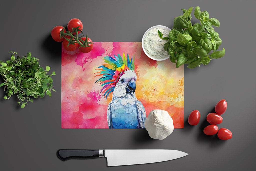 Hippie Animal Cockatoo Cutting Board Tempered Glass Kitchen Cutting Surface, Heat Resistant Chopping, Non-Slip Feet, Food Prep & Serving