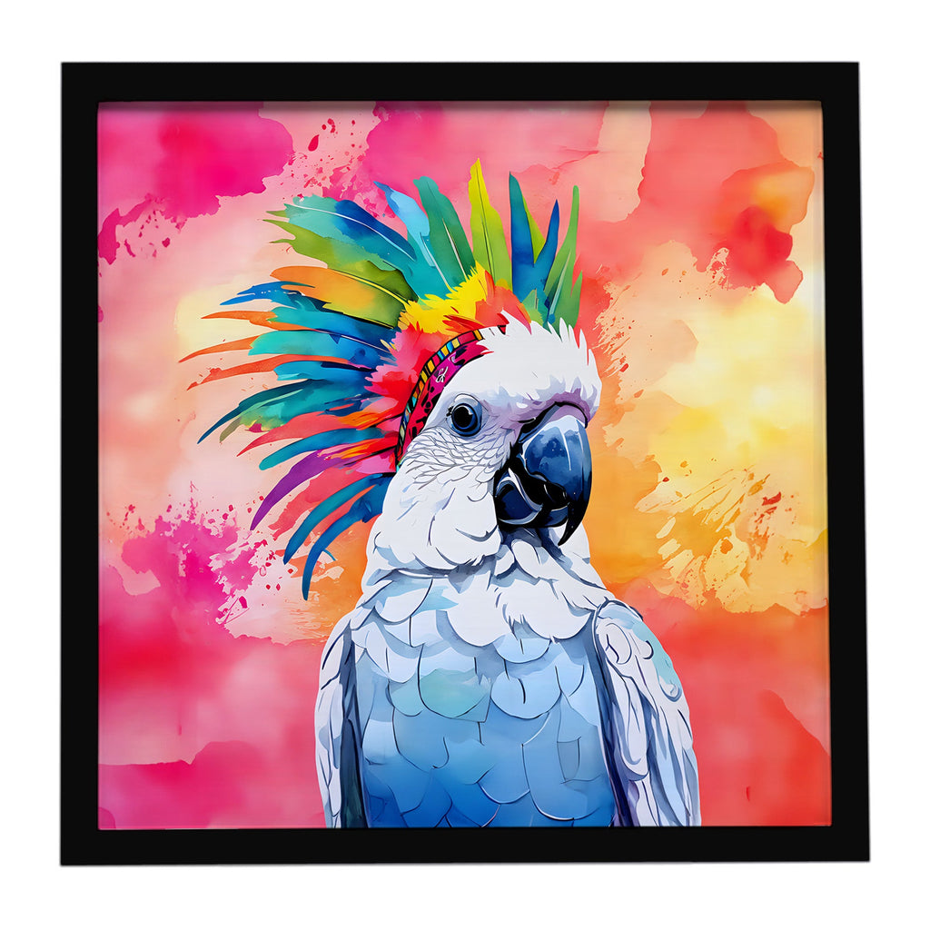 Hippie Animal Cockatoo Framed Metal Print Bathroom, Kitchen, Office, Home Decor Wall Art Ready to Hang, Square, 8X8
