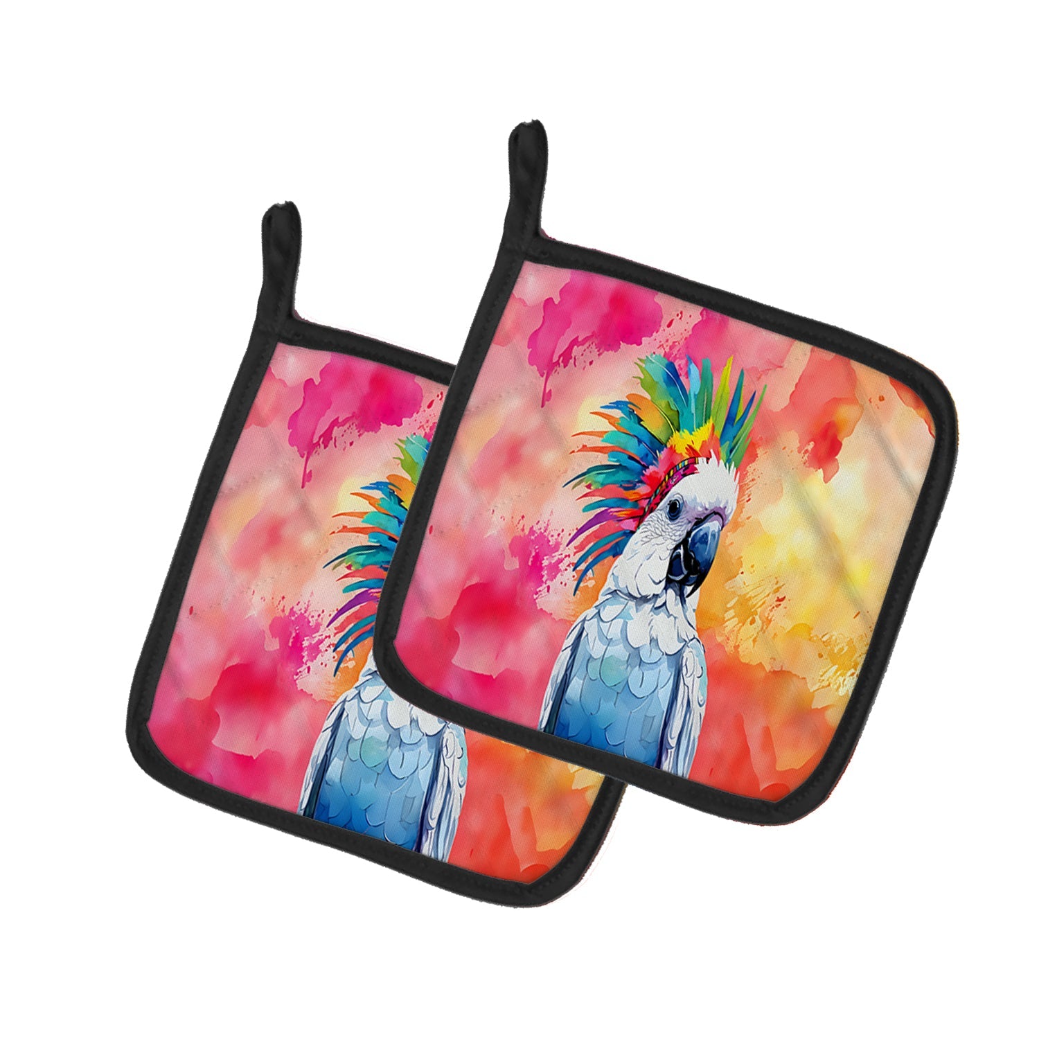 Hippie Animal Cockatoo Pot Holder Set of 2 Heat Resistant Quilted Hot Pads 7.5 x 7.5 Inch, Insulated Kitchen Trivets for Cooking & Baking