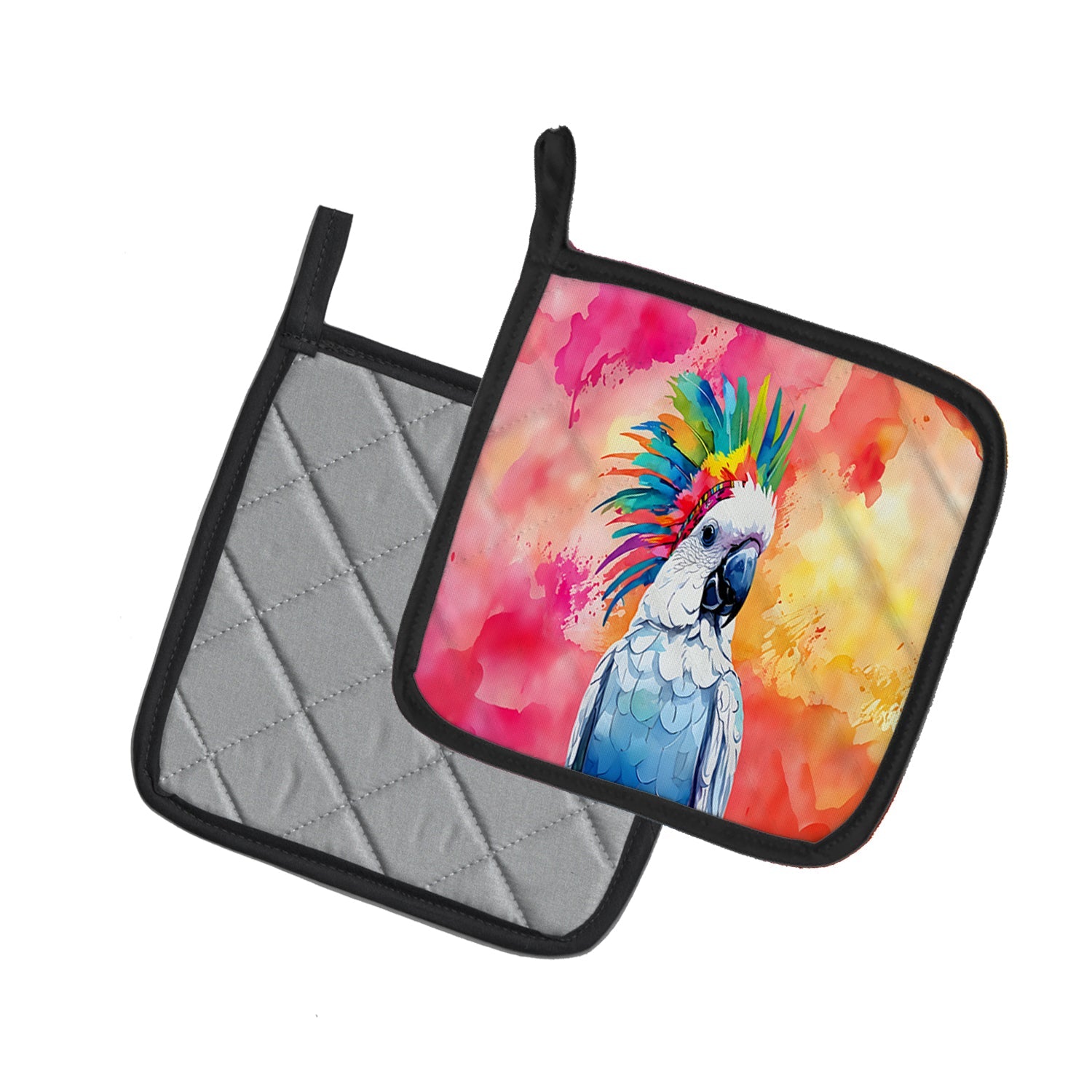 Hippie Animal Cockatoo Pot Holder Set of 2 Heat Resistant Quilted Hot Pads 7.5 x 7.5 Inch, Insulated Kitchen Trivets for Cooking & Baking