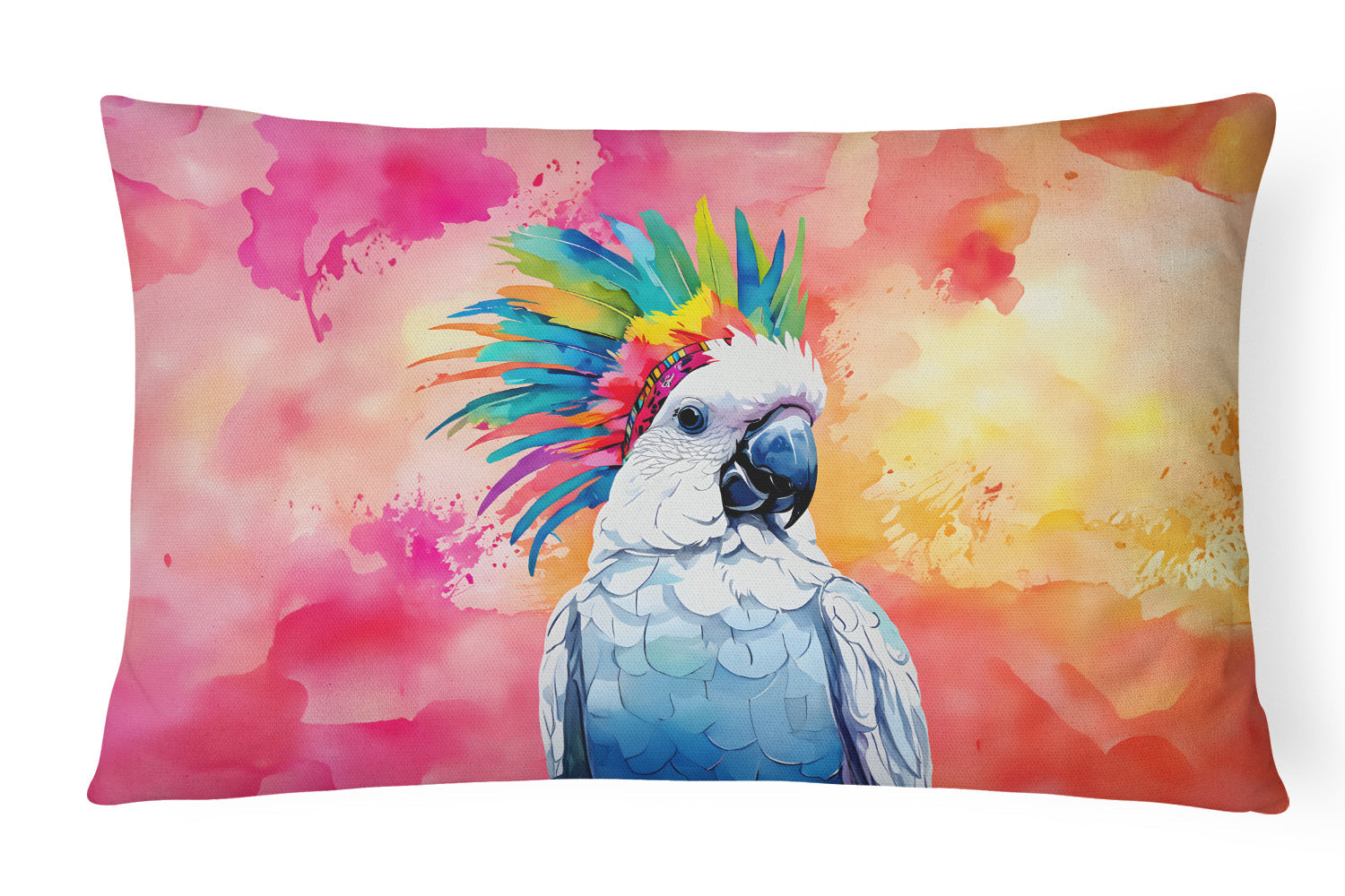 Hippie Animal Cockatoo Decorative Throw Pillow 12x16 Indoor Outdoor Accent Cushion, Fabric Cover with Insert for Sofa, Bed, Porch & Living Room