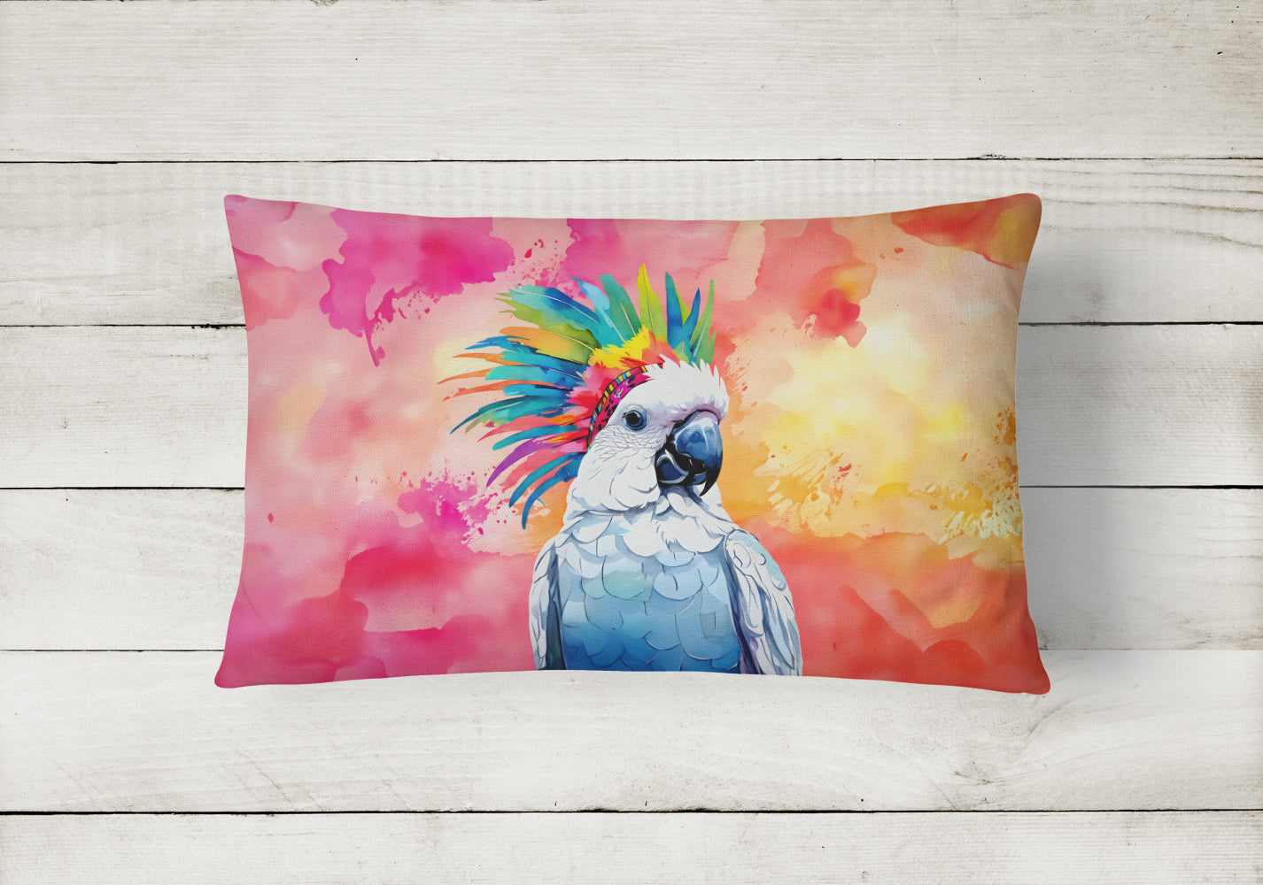 Hippie Animal Cockatoo Decorative Throw Pillow 12x16 Indoor Outdoor Accent Cushion, Fabric Cover with Insert for Sofa, Bed, Porch & Living Room
