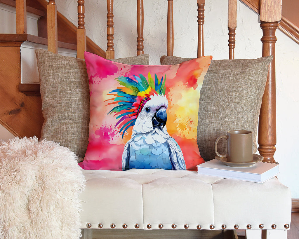 Hippie Animal Cockatoo Decorative Throw Pillow 14x14 Indoor Outdoor Accent Cushion, Fabric Cover with Insert for Sofa, Bed, Porch & Living Room