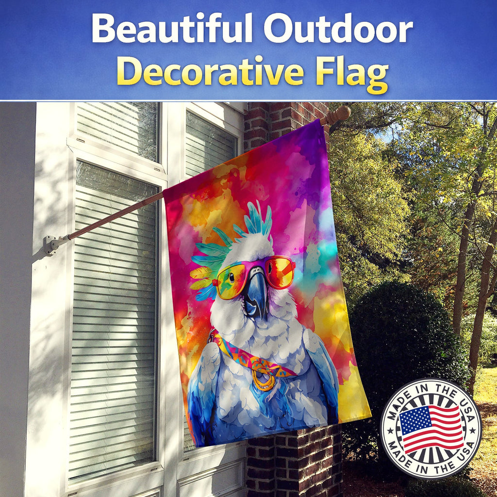 Hippie Animal Cockatoo House Flag 28x40 Porch Sleeve Pole Decorative Outside Yard Banner Artwork Wall Hanging, Polyester