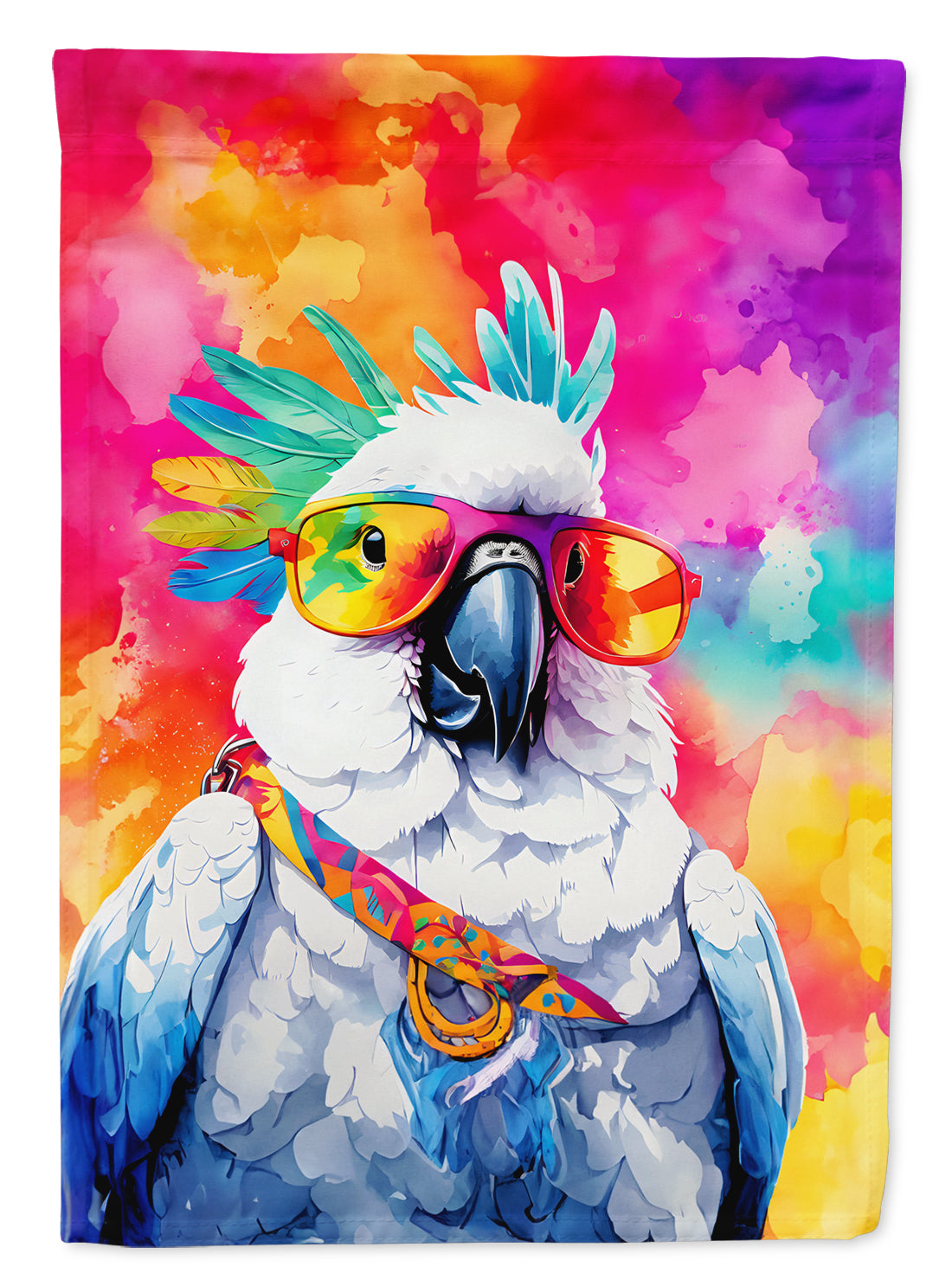 Hippie Animal Cockatoo House Flag 28x40 Porch Sleeve Pole Decorative Outside Yard Banner Artwork Wall Hanging, Polyester