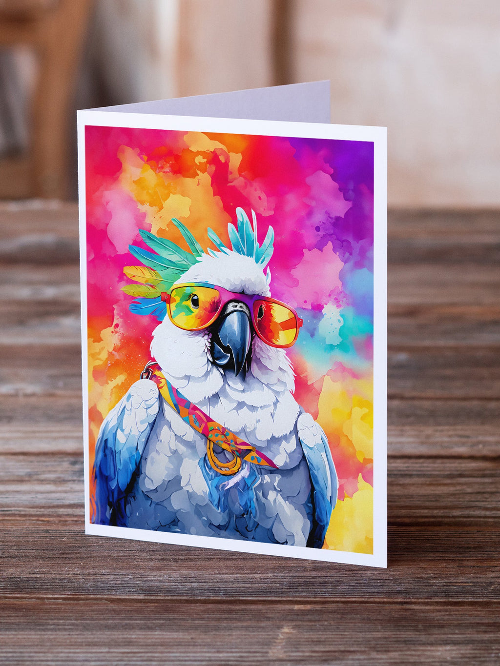Hippie Animal Cockatoo Greeting Cards Pack of 8 Blank Cards with Envelopes Whimsical A7 Size 5x7