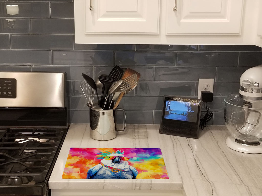 Hippie Animal Cockatoo Cutting Board Tempered Glass Kitchen Cutting Surface, Heat Resistant Chopping, Non-Slip Feet, Food Prep & Serving