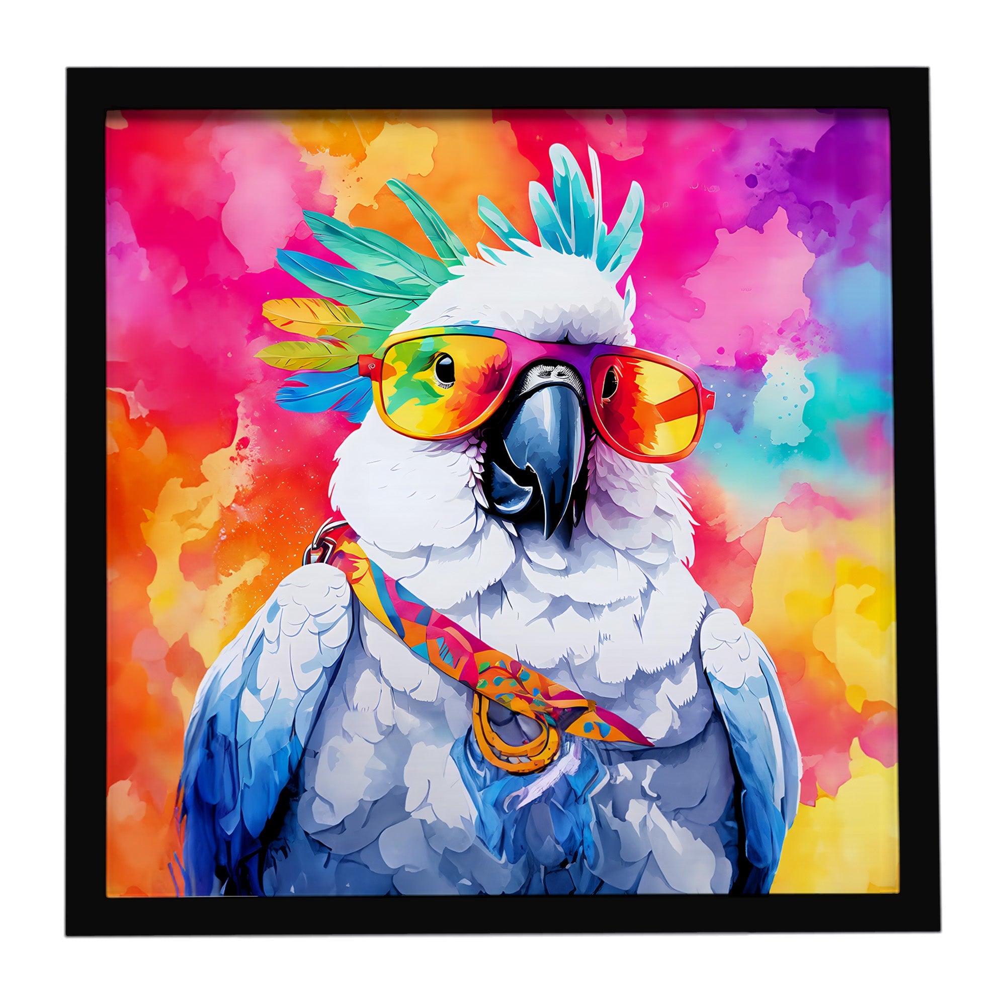 Hippie Animal Cockatoo Framed Metal Print Bathroom, Kitchen, Office, Home Decor Wall Art Ready to Hang, Square, 8X8