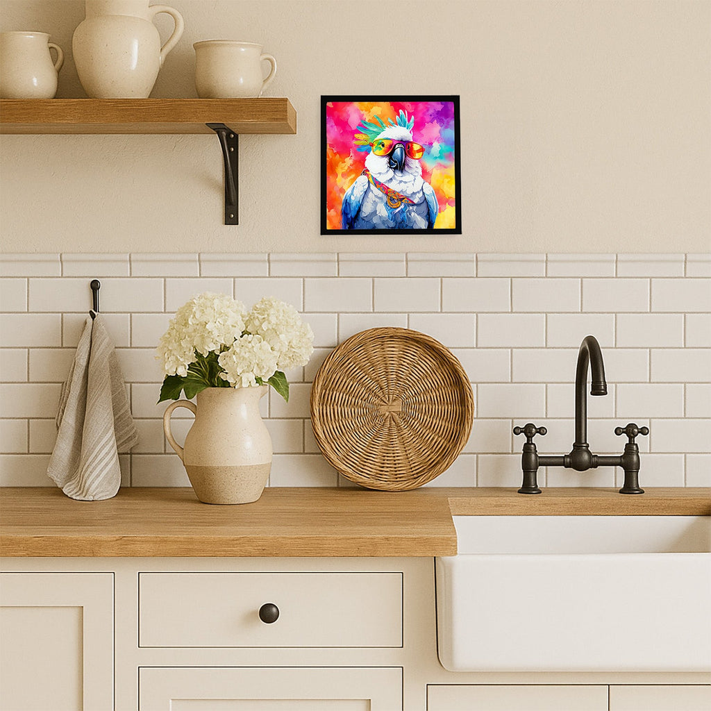 Hippie Animal Cockatoo Framed Metal Print Bathroom, Kitchen, Office, Home Decor Wall Art Ready to Hang, Square, 8X8