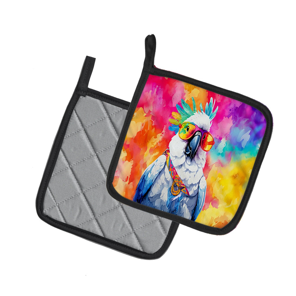 Hippie Animal Cockatoo Pot Holder Set of 2 Heat Resistant Quilted Hot Pads 7.5 x 7.5 Inch, Insulated Kitchen Trivets for Cooking & Baking