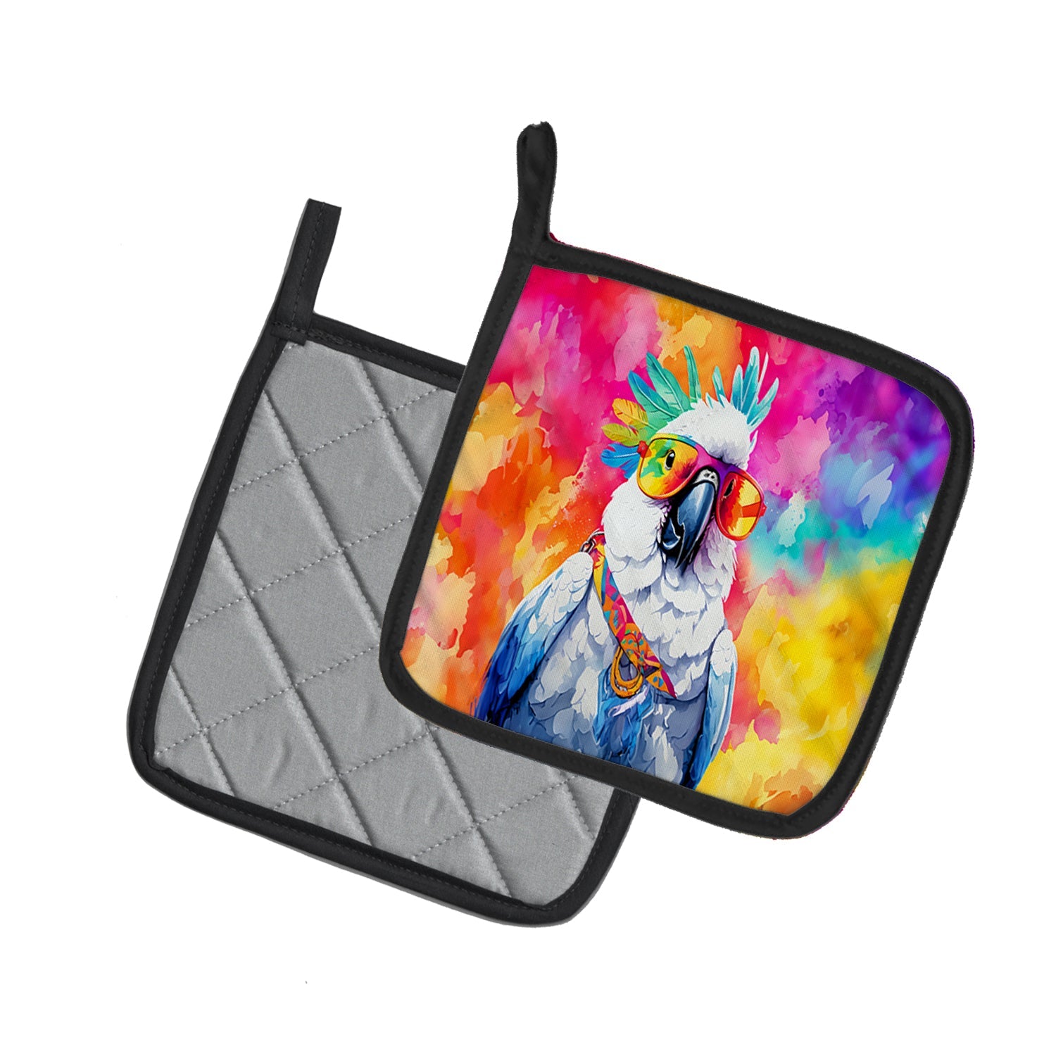 Hippie Animal Cockatoo Pot Holder Set of 2 Heat Resistant Quilted Hot Pads 7.5 x 7.5 Inch, Insulated Kitchen Trivets for Cooking & Baking
