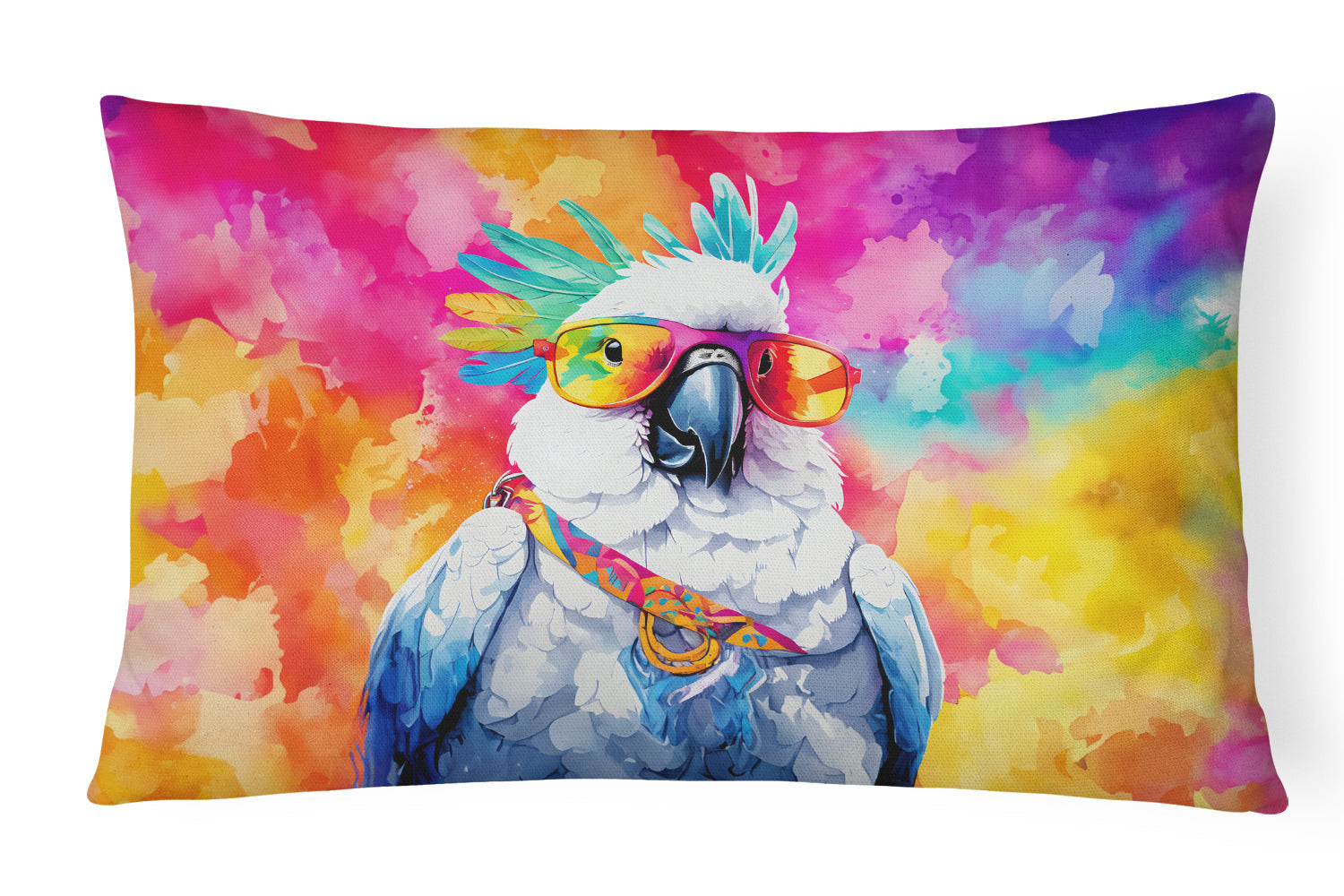 Hippie Animal Cockatoo Decorative Throw Pillow 12x16 Indoor Outdoor Accent Cushion, Fabric Cover with Insert for Sofa, Bed, Porch & Living Room