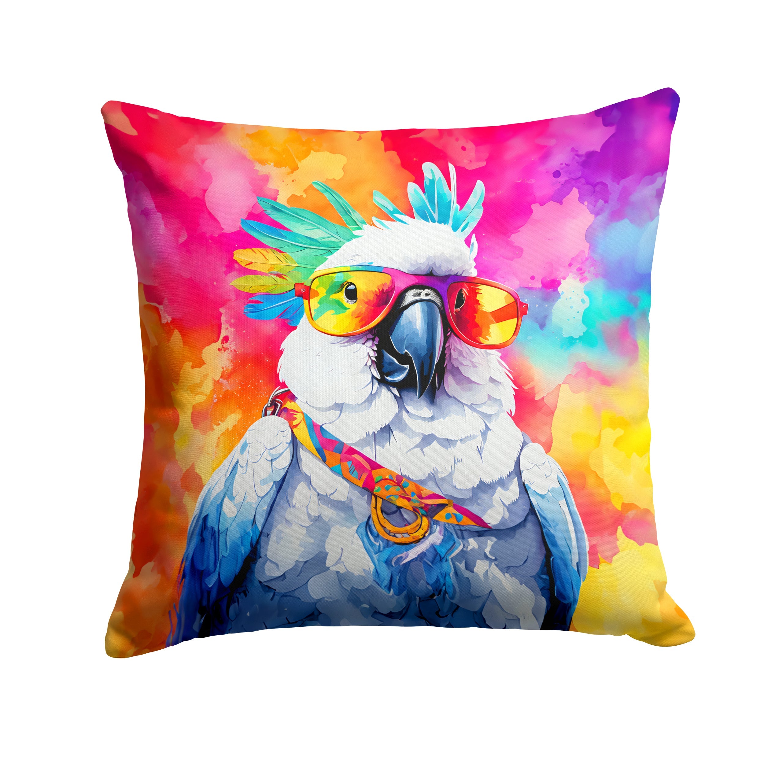 Hippie Animal Cockatoo Decorative Throw Pillow 14x14 Indoor Outdoor Accent Cushion, Fabric Cover with Insert for Sofa, Bed, Porch & Living Room