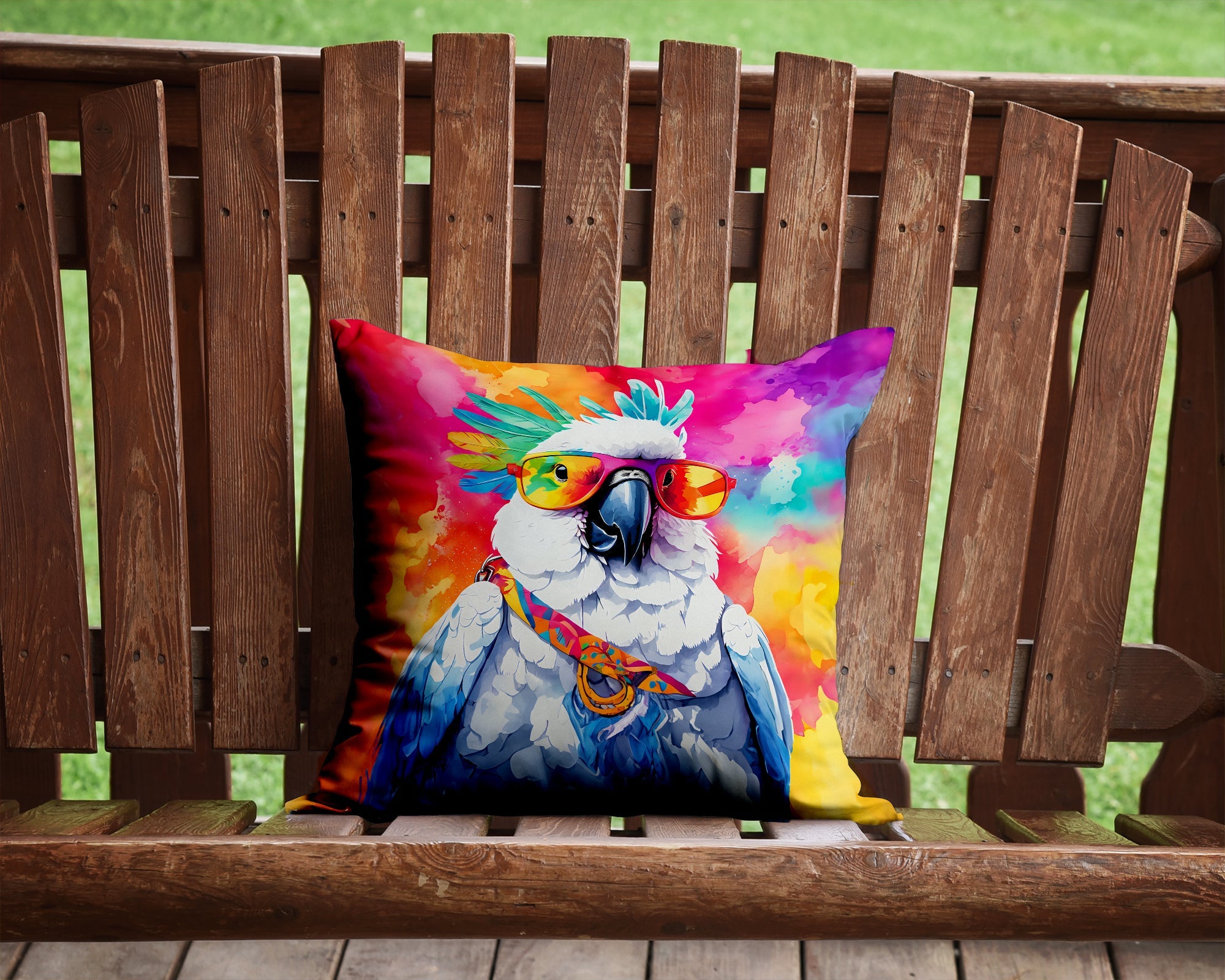 Hippie Animal Cockatoo Decorative Throw Pillow 14x14 Indoor Outdoor Accent Cushion, Fabric Cover with Insert for Sofa, Bed, Porch & Living Room