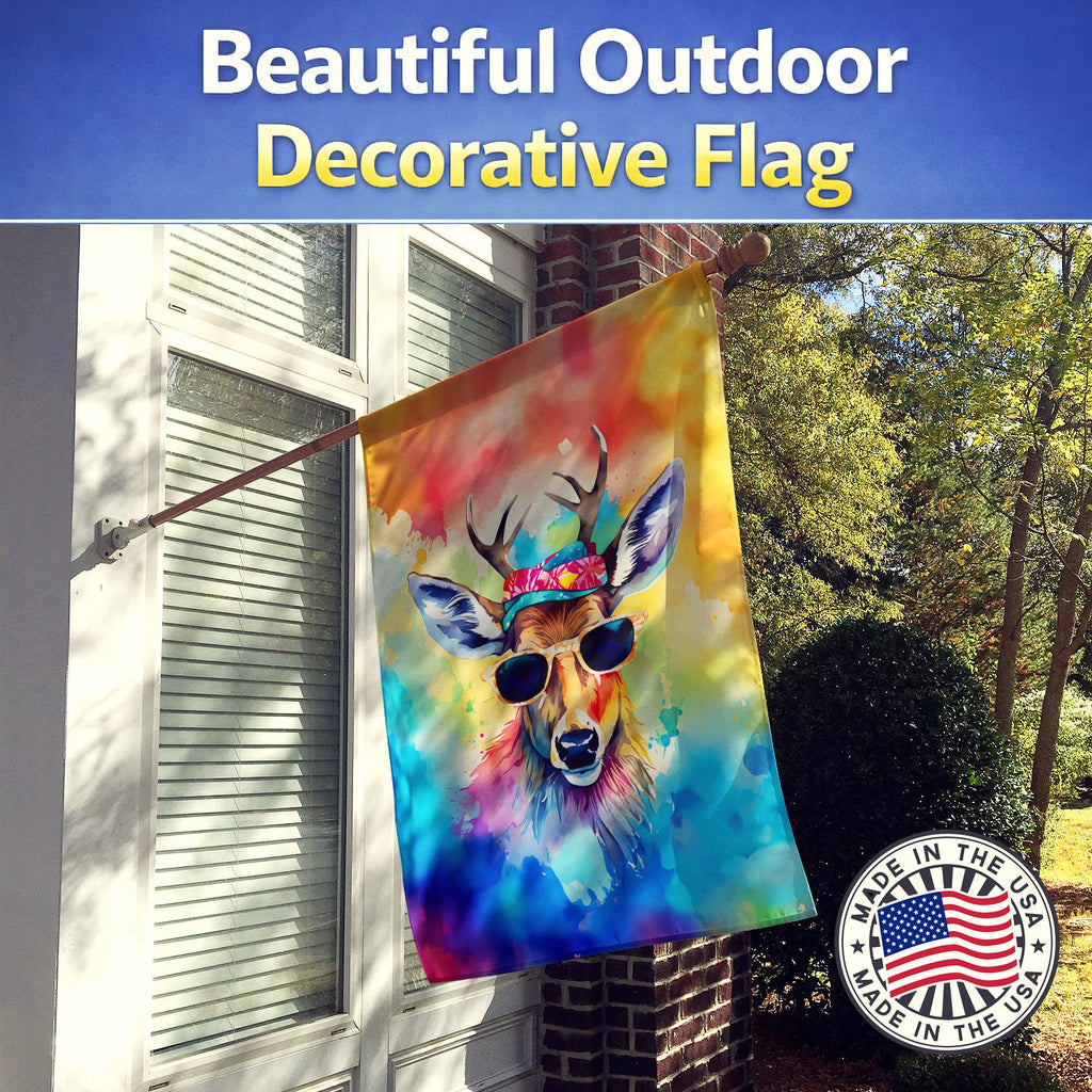 Hippie Animal Deer House Flag 28x40 Porch Sleeve Pole Decorative Outside Yard Banner Artwork Wall Hanging, Polyester