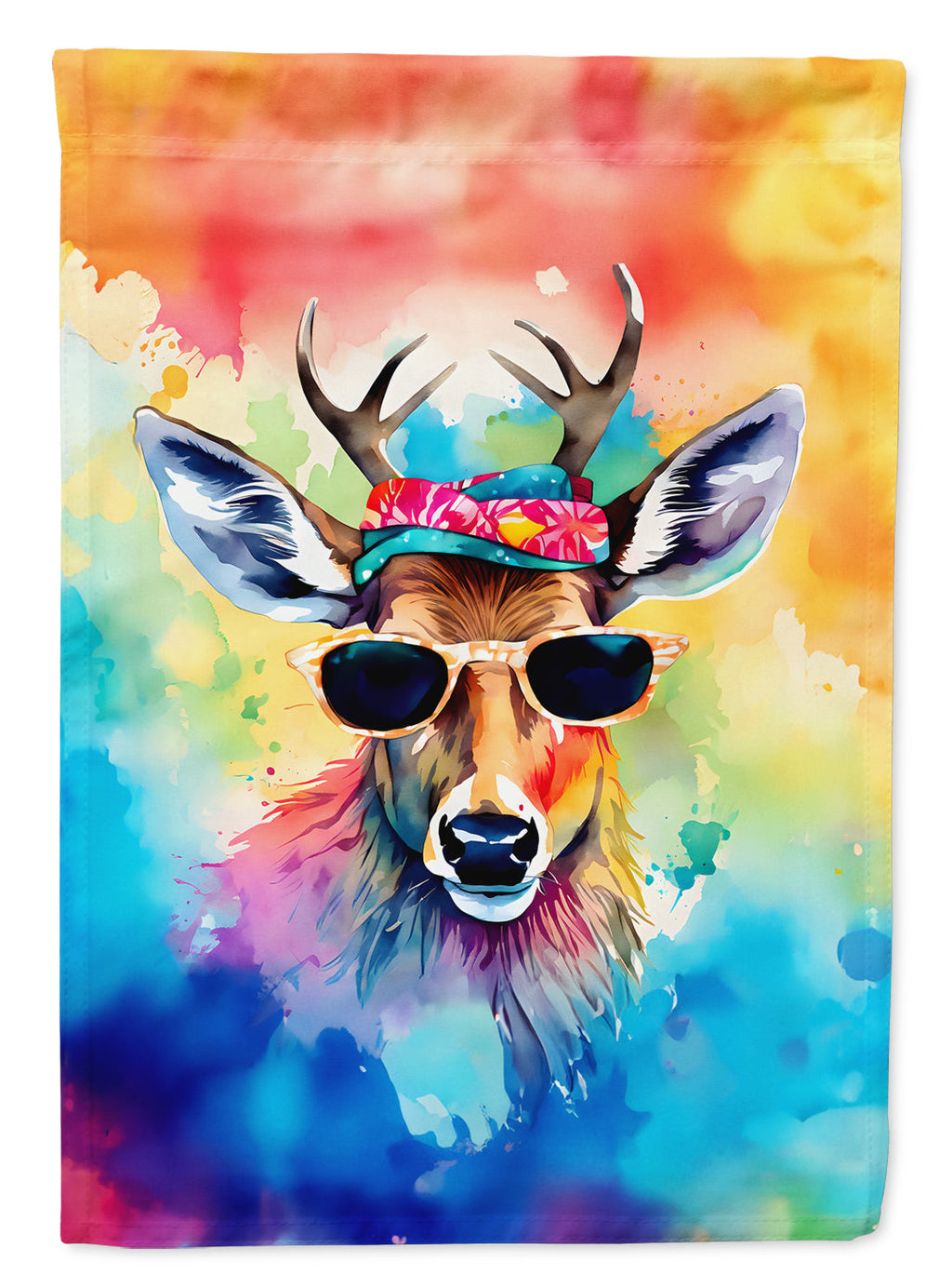 Hippie Animal Deer House Flag 28x40 Porch Sleeve Pole Decorative Outside Yard Banner Artwork Wall Hanging, Polyester