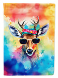 Hippie Animal Deer House Flag 28x40 Porch Sleeve Pole Decorative Outside Yard Banner Artwork Wall Hanging, Polyester