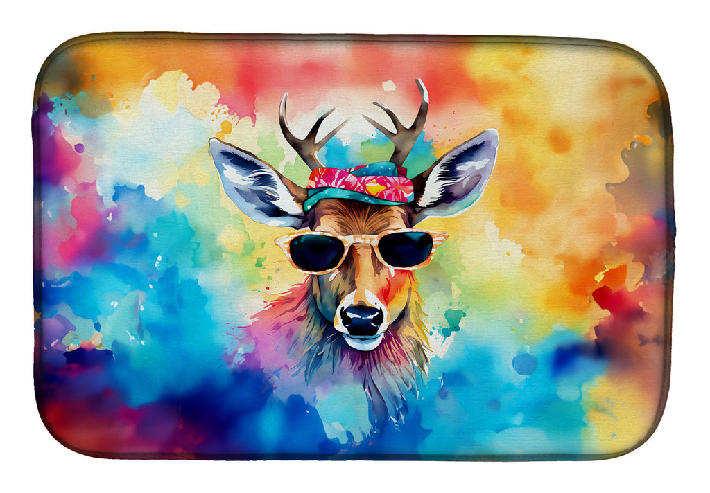 Hippie Animal Deer Dish Drying Mat Absorbent Dish Drying Mat Pad for Kitchen Counter Dish Drainer Mat for Countertop, 14 x 21", Multicolor