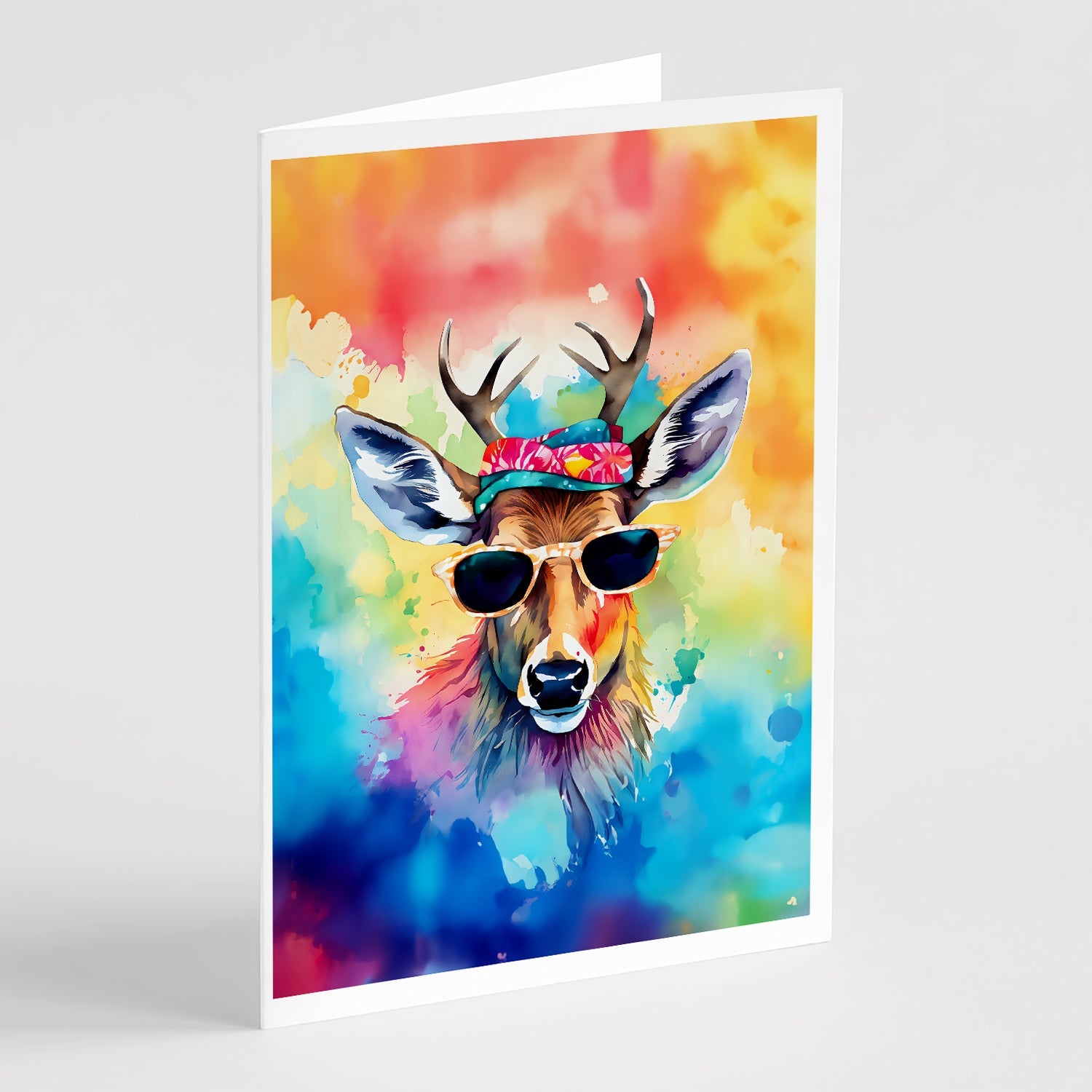 Hippie Animal Deer Greeting Cards Pack of 8 Blank Cards with Envelopes Whimsical A7 Size 5x7