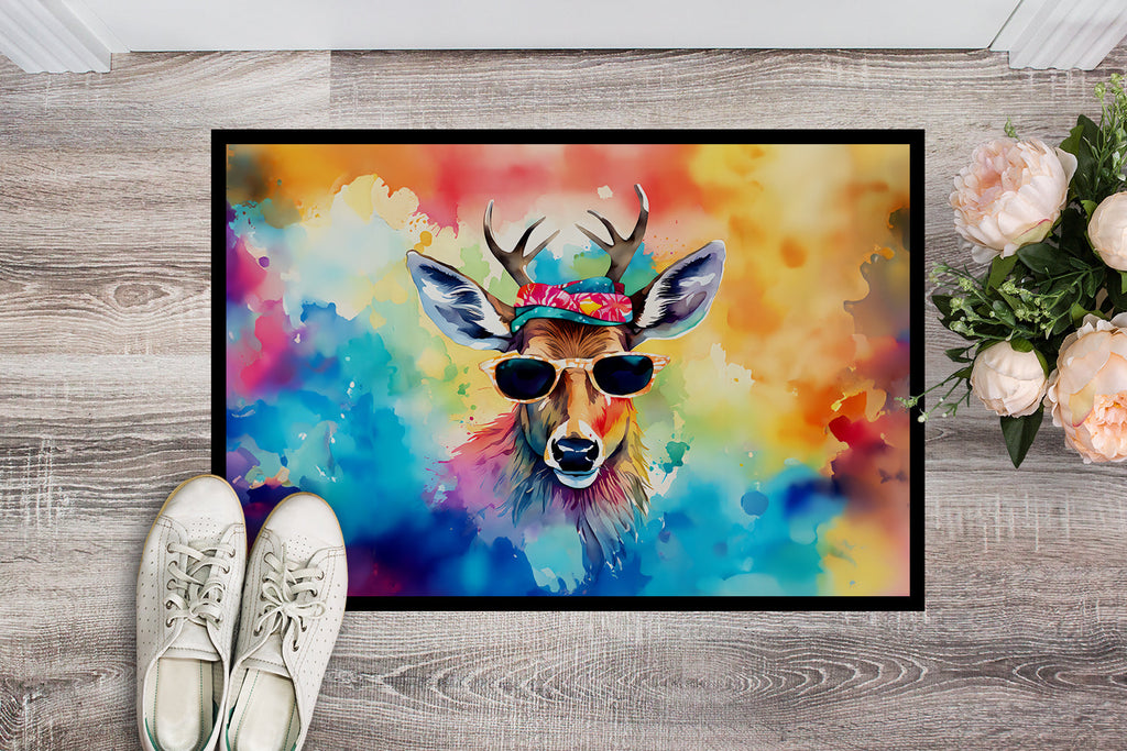Hippie Animal Deer Doormat Indoor Outdoor 24H X 36W Front Door Mat Rugs for Entryway, Non Slip Washable Low Pile,