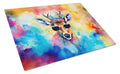 Hippie Animal Deer Cutting Board Tempered Glass Kitchen Cutting Surface, Heat Resistant Chopping, Non-Slip Feet, Food Prep & Serving
